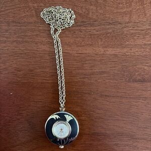 Black and Gold Pendant Watch Necklace